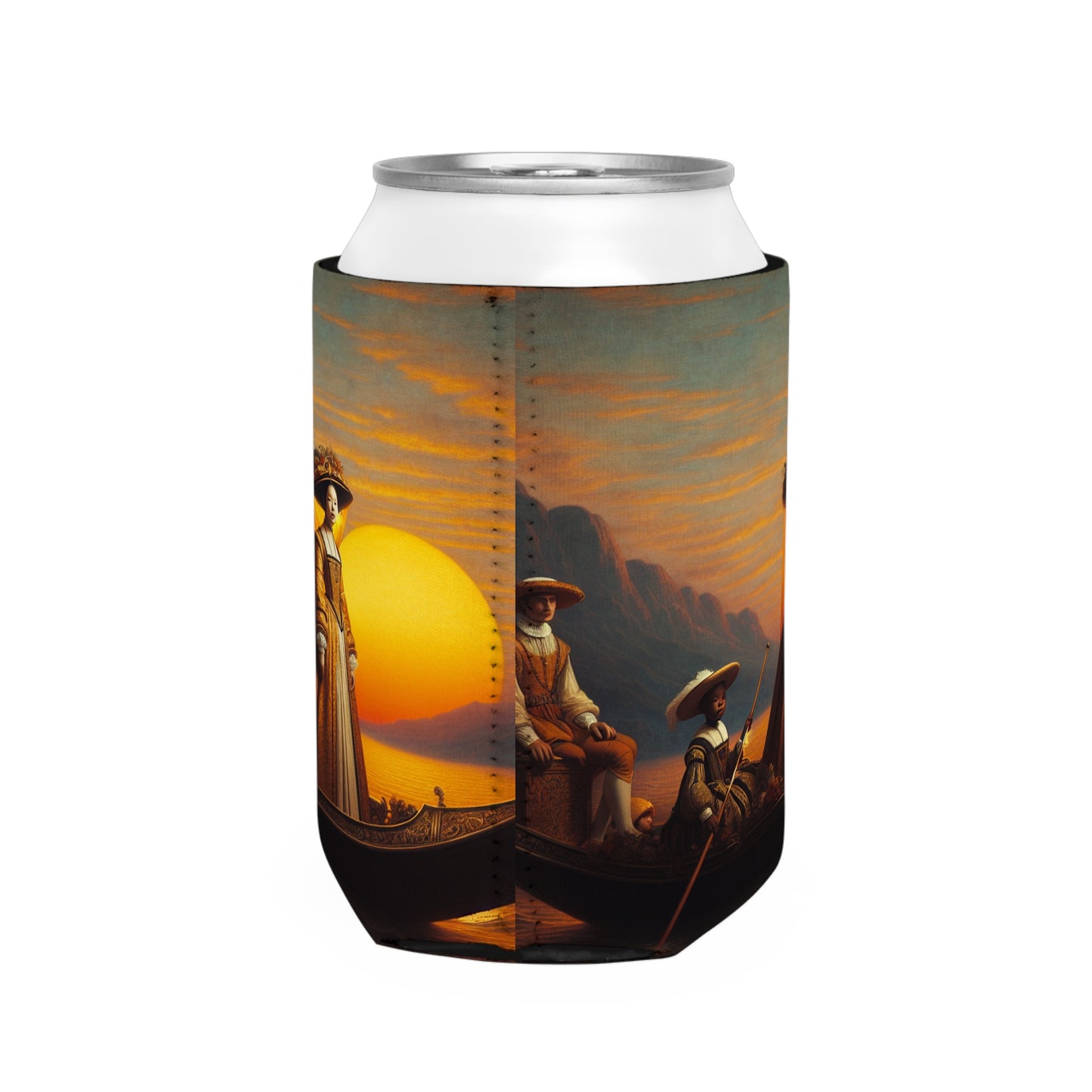 "Crepúsculo dorado en la góndola italiana" - The Alien Can Cooler Sleeve Renaissance Art Style