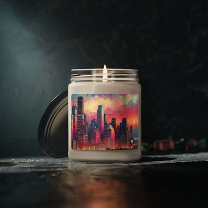 "Dusky Reflections: City Skyline at Sunset" - The Alien Scented Soy Candle 9oz