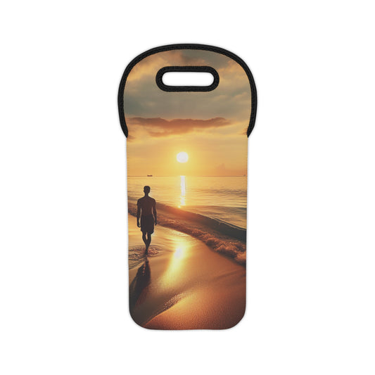 "A Stroll Along the Beach at Sunset" - The Alien Wine Tote Bag Photorealism Style