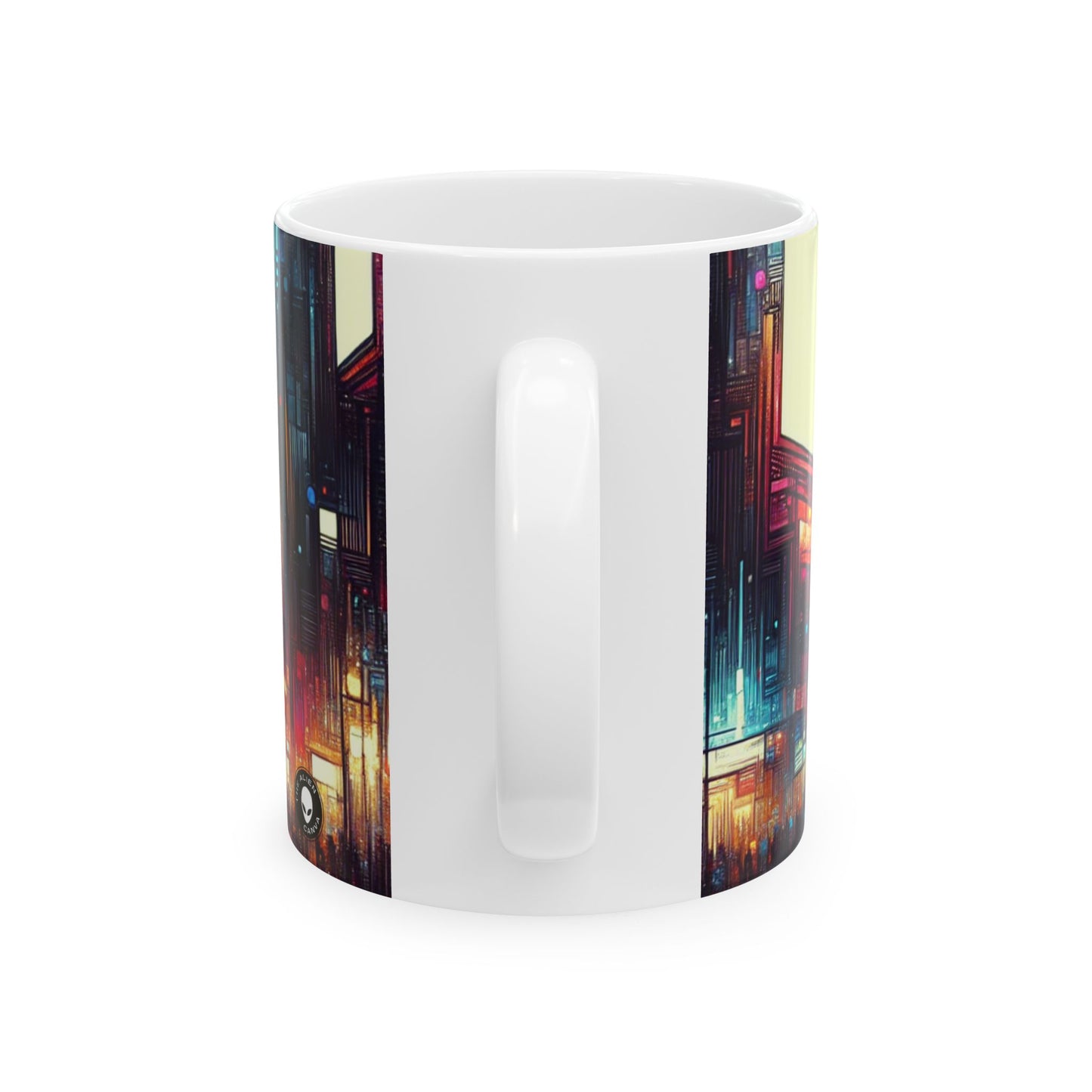 "Cityscape Unveiled: A Neon Night" - The Alien Ceramic Mug 11oz