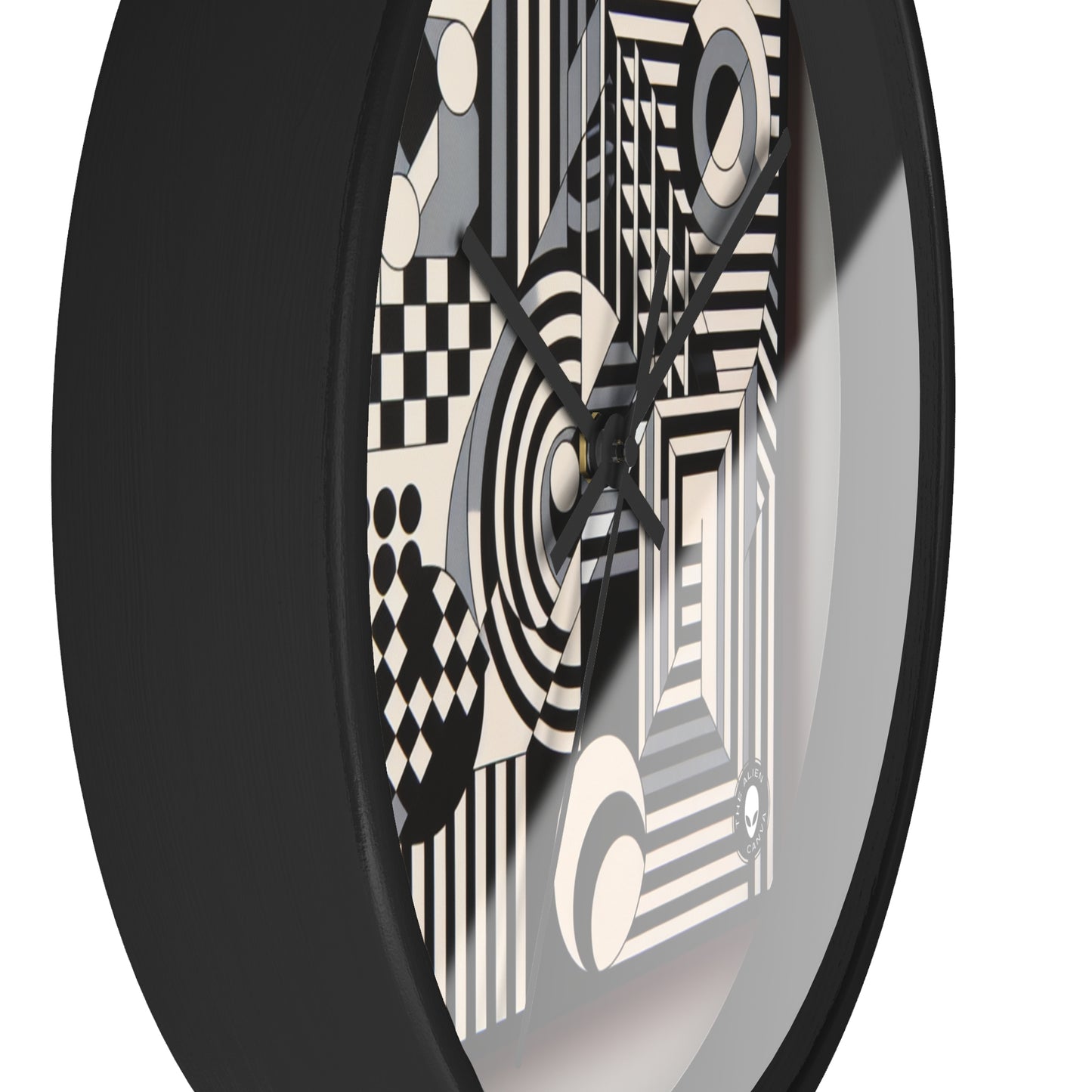 "Mesmerize: Geometría Op Art audaz en blanco y negro" - The Alien Wall Clock Op Art