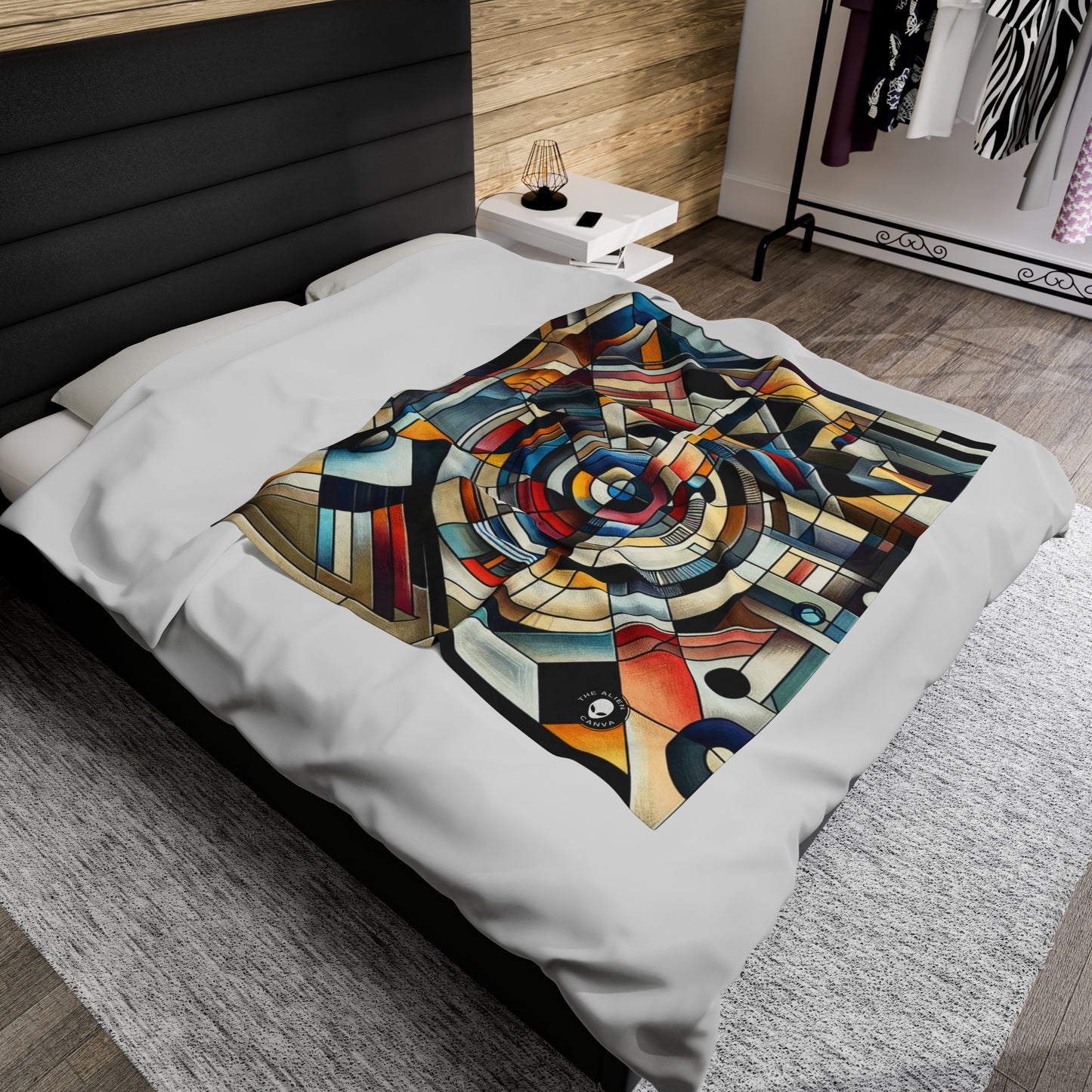 "City Lights: Geometric Nightfall" - The Alien Velveteen Plush Blanket Geometric Abstraction