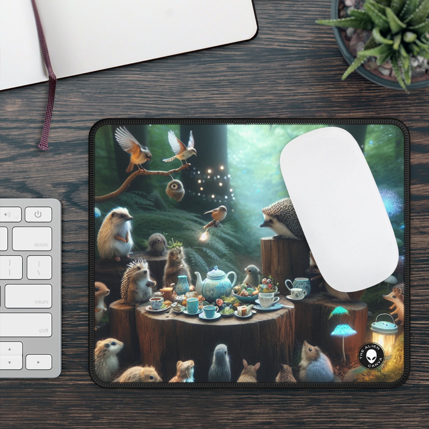 "Enchanted Tea Time: A Magical Forest Gathering" - The Alien Gaming Mouse Pad