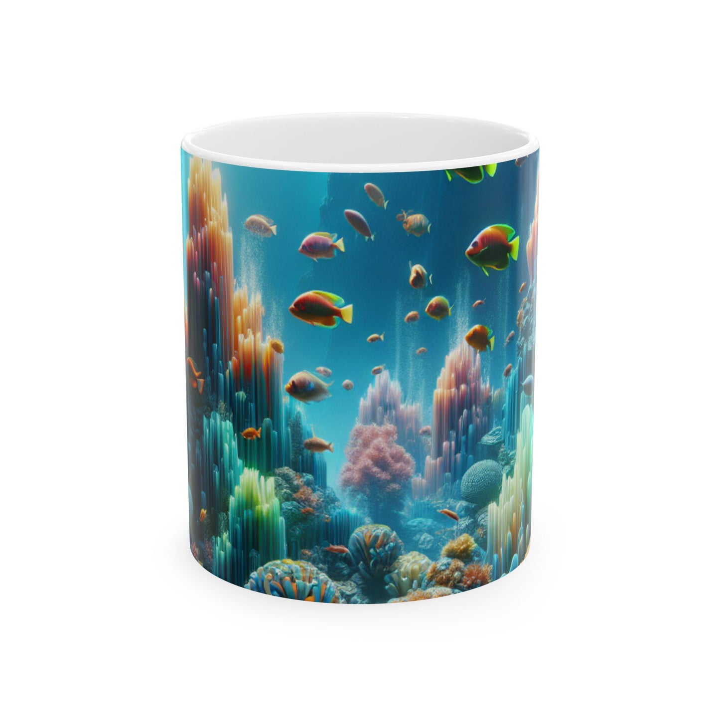 "Neon Reef: una sinfonía surrealista submarina" - Taza de cerámica The Alien de 11 oz