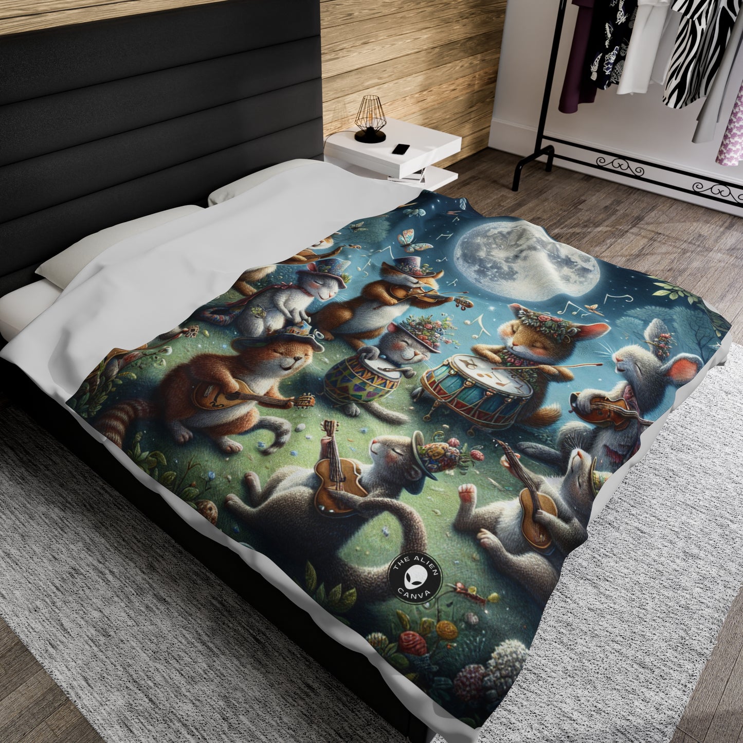 "Moonlit Melodies in the Enchanted Forest" - The Alien Velveteen Plush Blanket