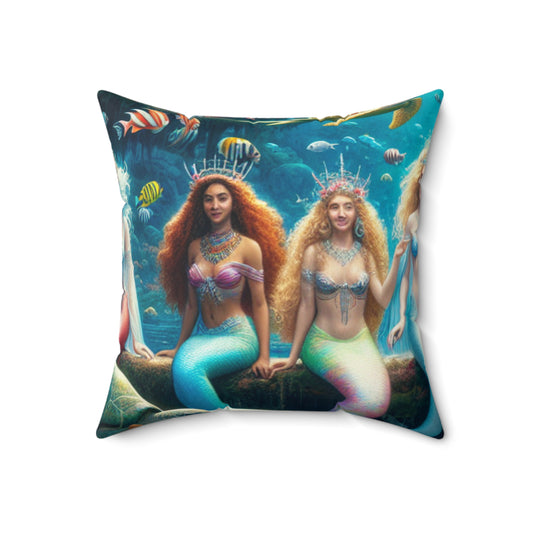 "Dive into the Enchanted Abyss: A Mermaid's Paradise"- The Alien Spun Polyester Square Pillow