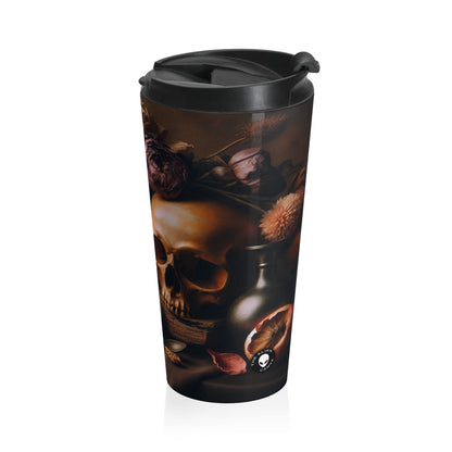 "Fleeting Beauty: A Vibrant Vanitas Painting Depicting the Passage of Time and Transient Nature of Life" - The Alien Stainless Steel Travel Mug Vanitas Painting