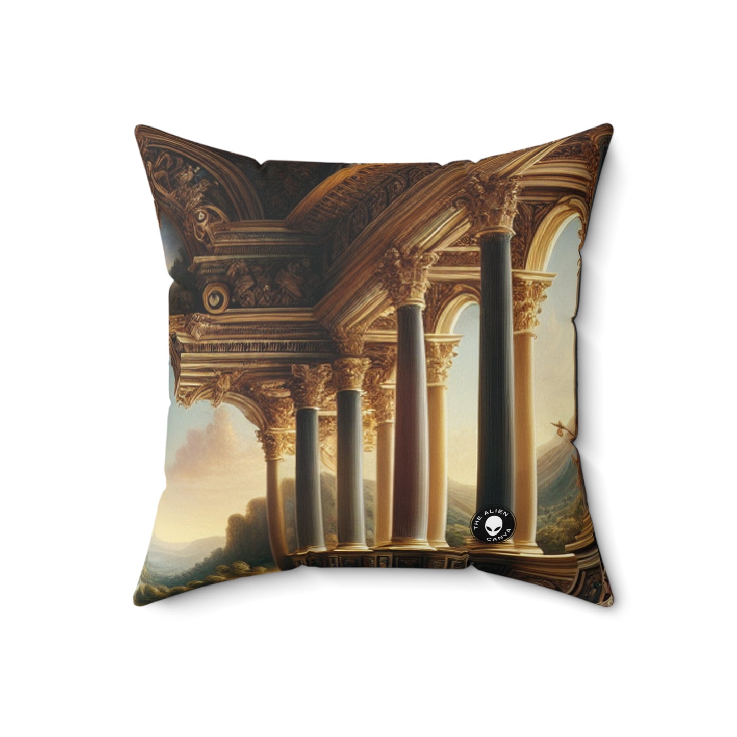 "A Neo-Renaissance Odyssey: A Modern Panorama"- The Alien Spun Polyester Square Pillow Renaissance Art