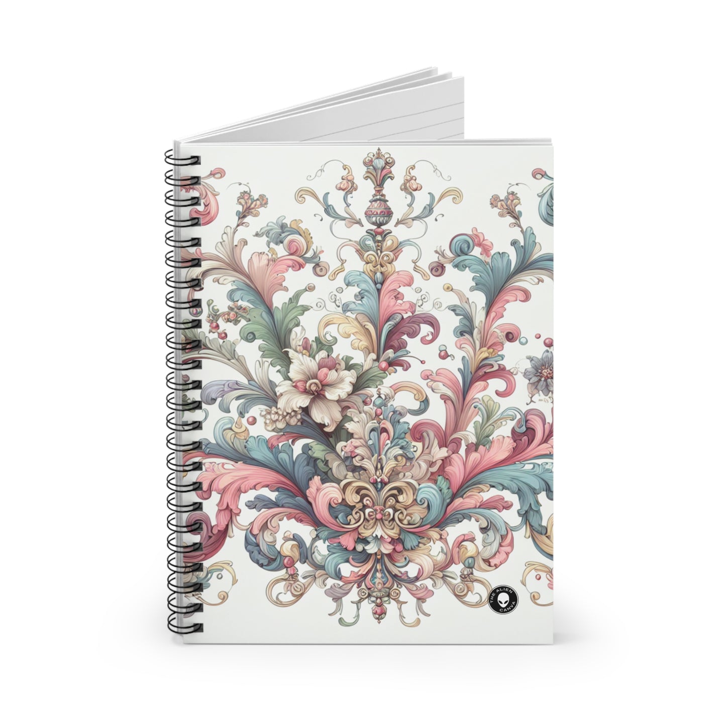 "Élégance enchantée : une soirée dans un jardin rococo" - Carnet à spirale Alien (ligne lignée) Rococo