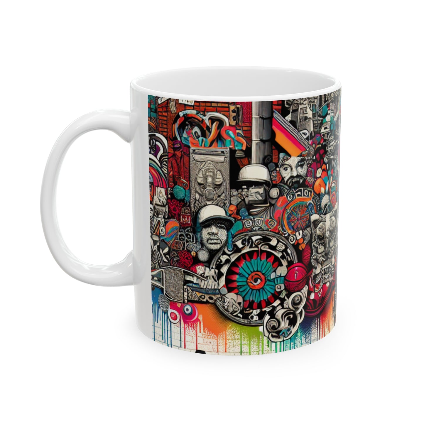 "Fusión de fantasía: un mural vibrante de criaturas míticas" - La taza de cerámica alienígena 11oz Street Art