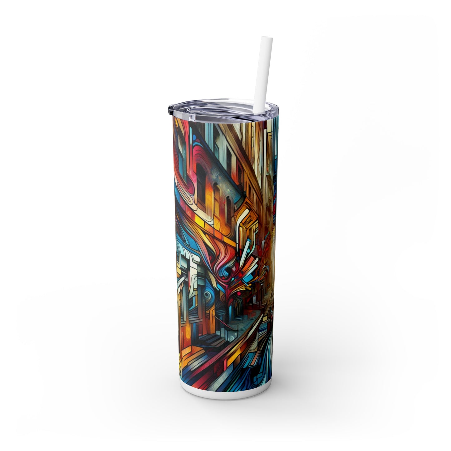 "Urban Ecosystem: A Graffiti Fusion" - The Alien Maars® Skinny Tumbler with Straw 20oz Graffiti Art