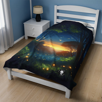 "Enchanted Dusk: Fireflies in the Forest" - The Alien Velveteen Plush Blanket