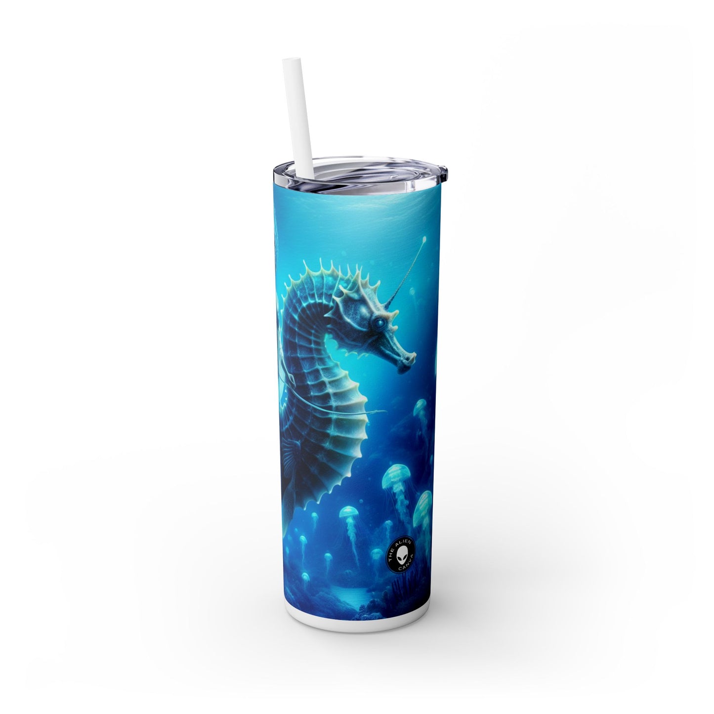 « La magie des sirènes : voyage avec l'hippocampe géant » - Le verre fin Alien Maars® avec paille 20 oz