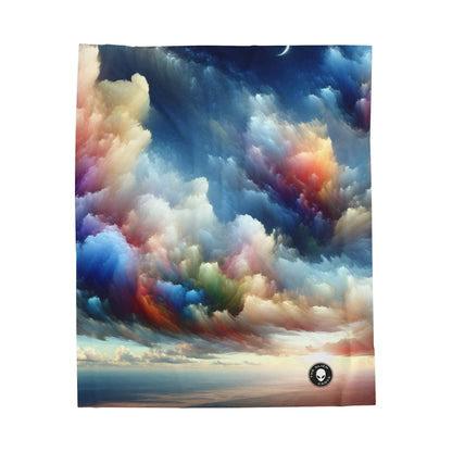 "Rainbow Cloudscape : Un rêve d'aquarelle surréaliste" - La couverture en peluche Alien Velveteen