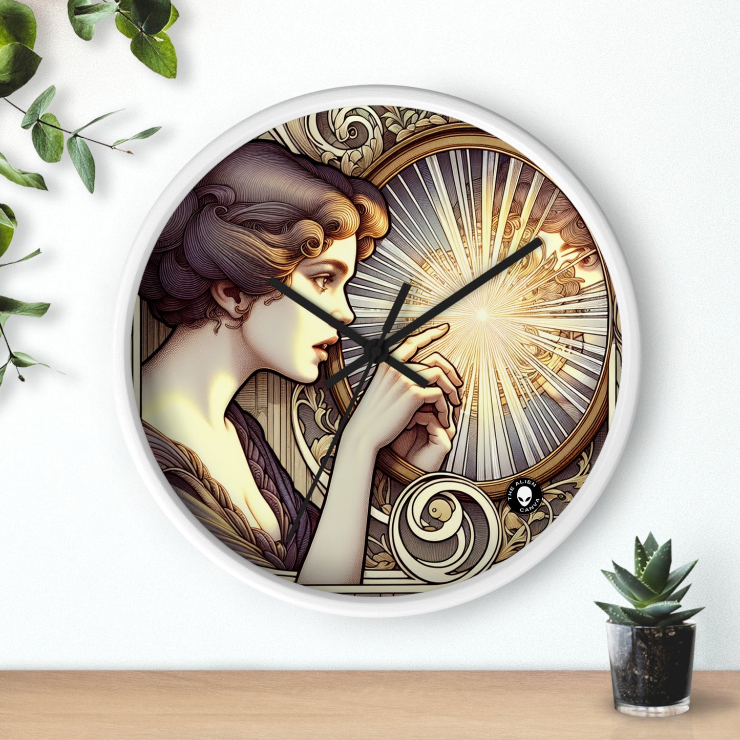 "Reflection of Beauty" - The Alien Wall Clock Art Nouveau