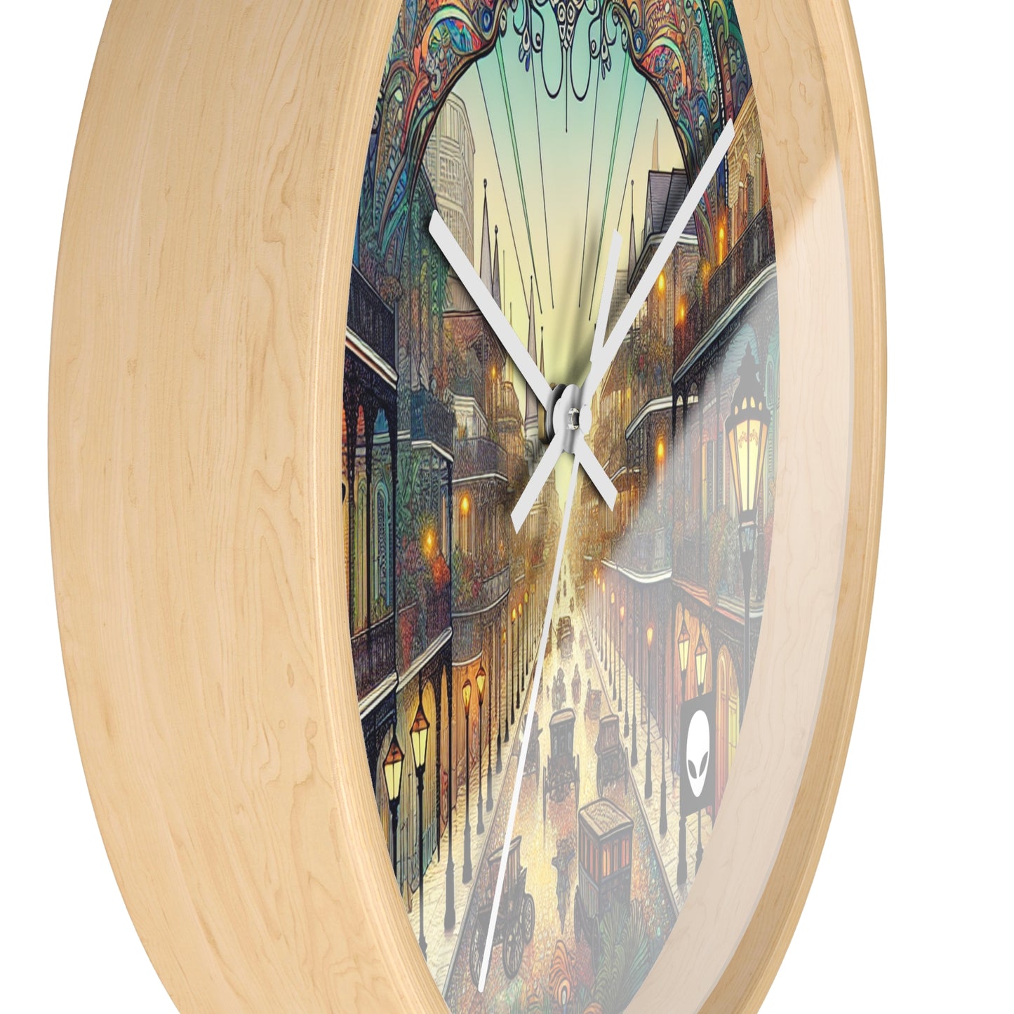 "Vivid Splendor: Una imagen del barrio francés de Nueva Orleans" - El reloj de pared alienígena estilo Art Nouveau