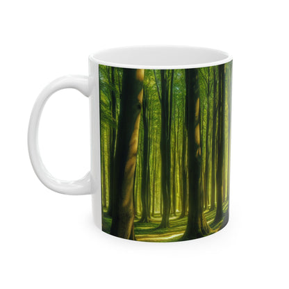 "El bosque vigilante: La puerta encantada" - Taza de cerámica alienígena de 11 oz