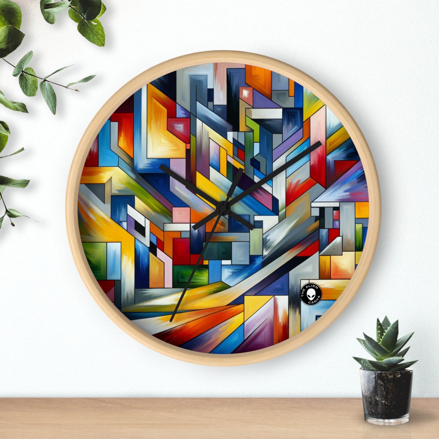 "City Pulse: A Vibrant Nighttime Geometric Journey" - The Alien Wall Clock Hard-edge Painting