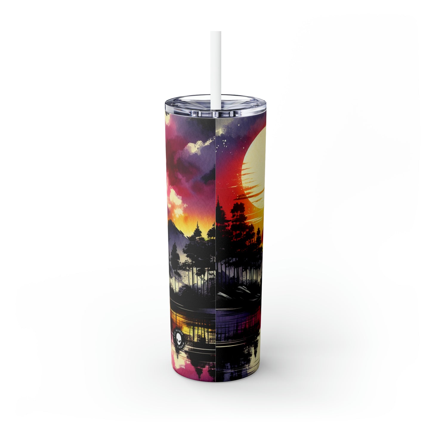 "A Pastel Sunset Symphony" - The Alien Maars® Skinny Tumbler with Straw 20oz Ink Wash Painting