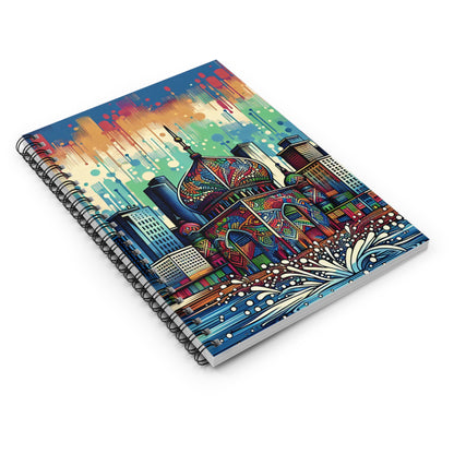 "Bright City: A Pop of Color on the Skyline" - The Alien Spiral Notebook (Ruled Line) Street Art / Graffiti Style