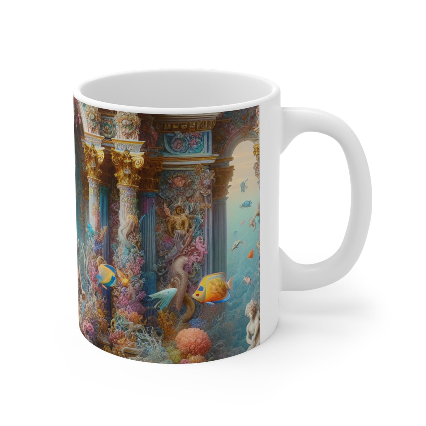 "Splendeur sous-marine : un palais de sirène rococo" - La tasse en céramique Alien 11oz style rococo