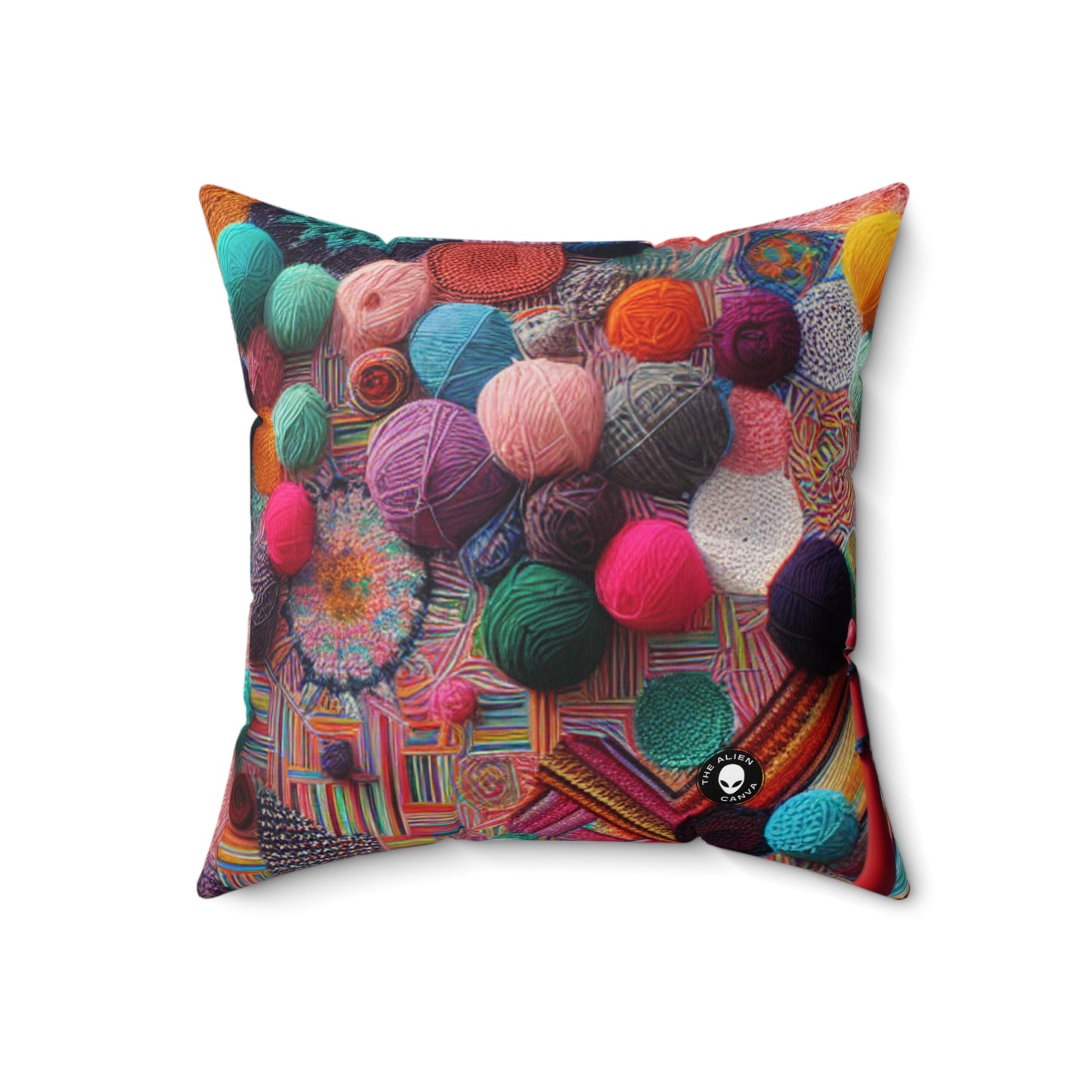 "Yarn of Joy: A Colorful Outdoor Mural" - The Alien Spun Polyester Square Pillow Yarn Bombing (Fiber Art)