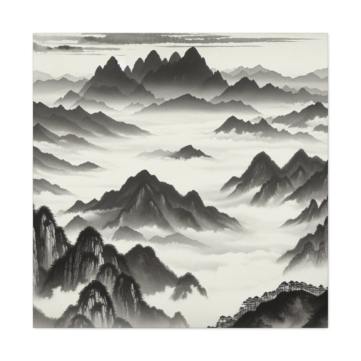 "Misty Peaks in the Fog": el estilo de pintura Alien Canva Ink Wash