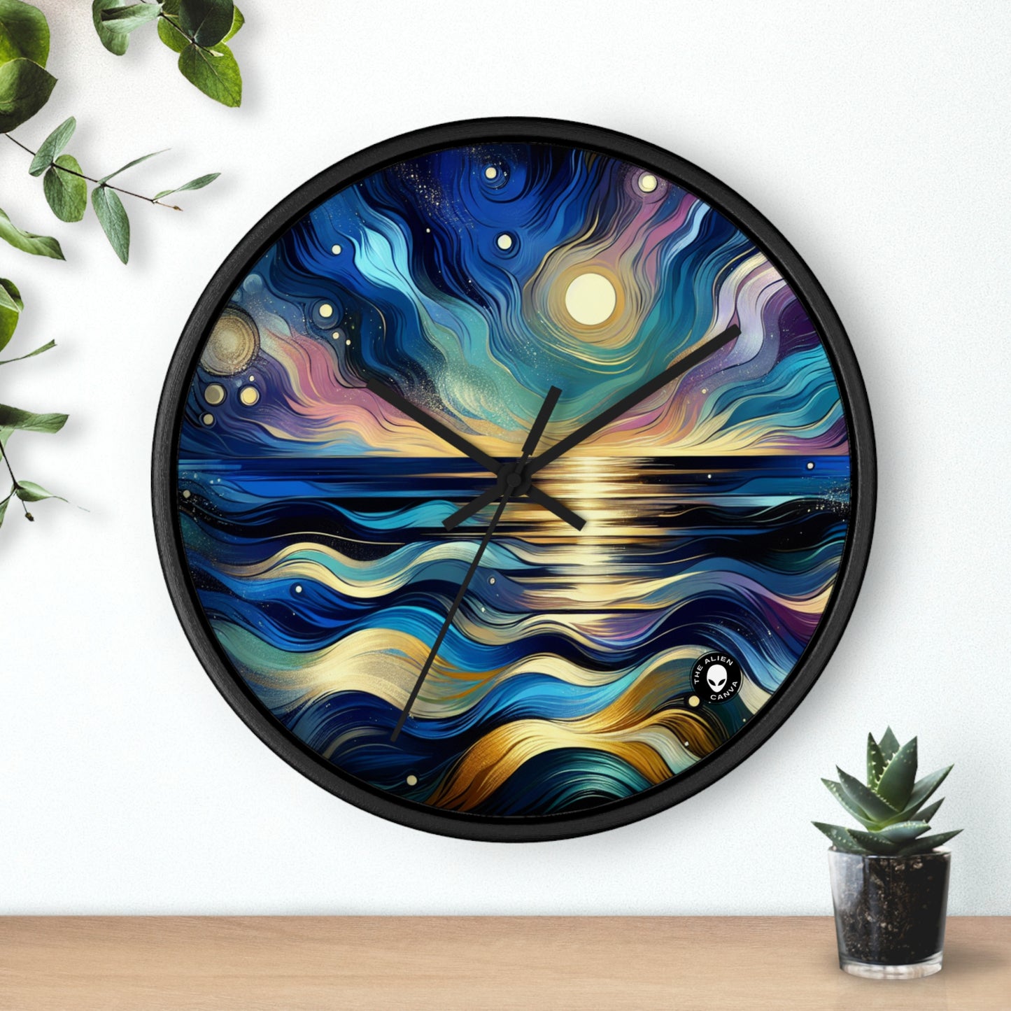 "Midnight Majesty: Abstract Ocean Reflections" - The Alien Wall Clock