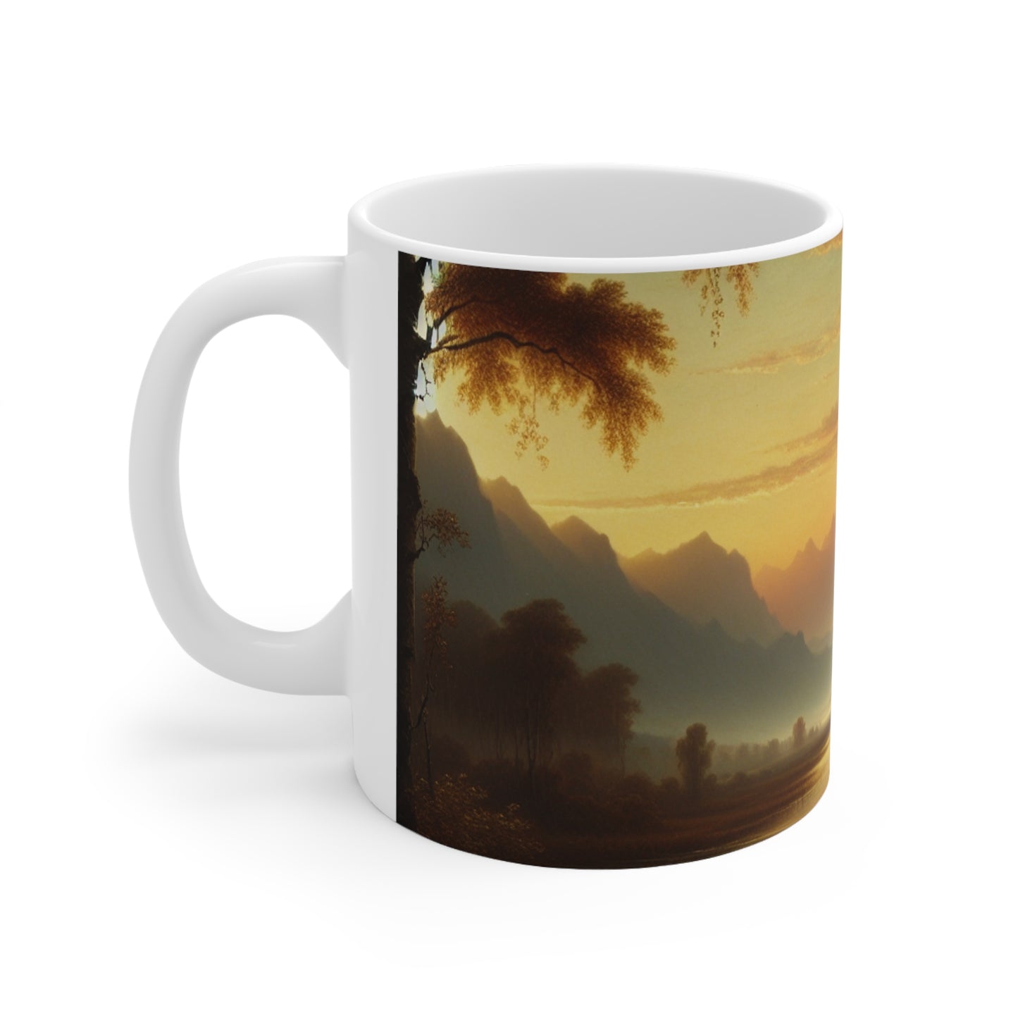 "Matin brumeux : Tonalisme serein sur un lac tranquille" - La tasse en céramique Alien 11oz Tonalisme