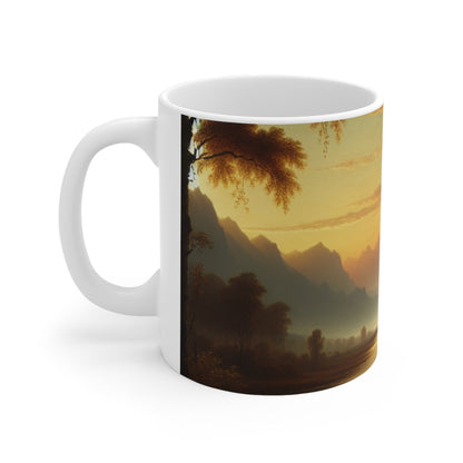 "Misty Morning: Serene Tonalism on a Tranquil Lake" - The Alien Ceramic Mug 11oz Tonalism