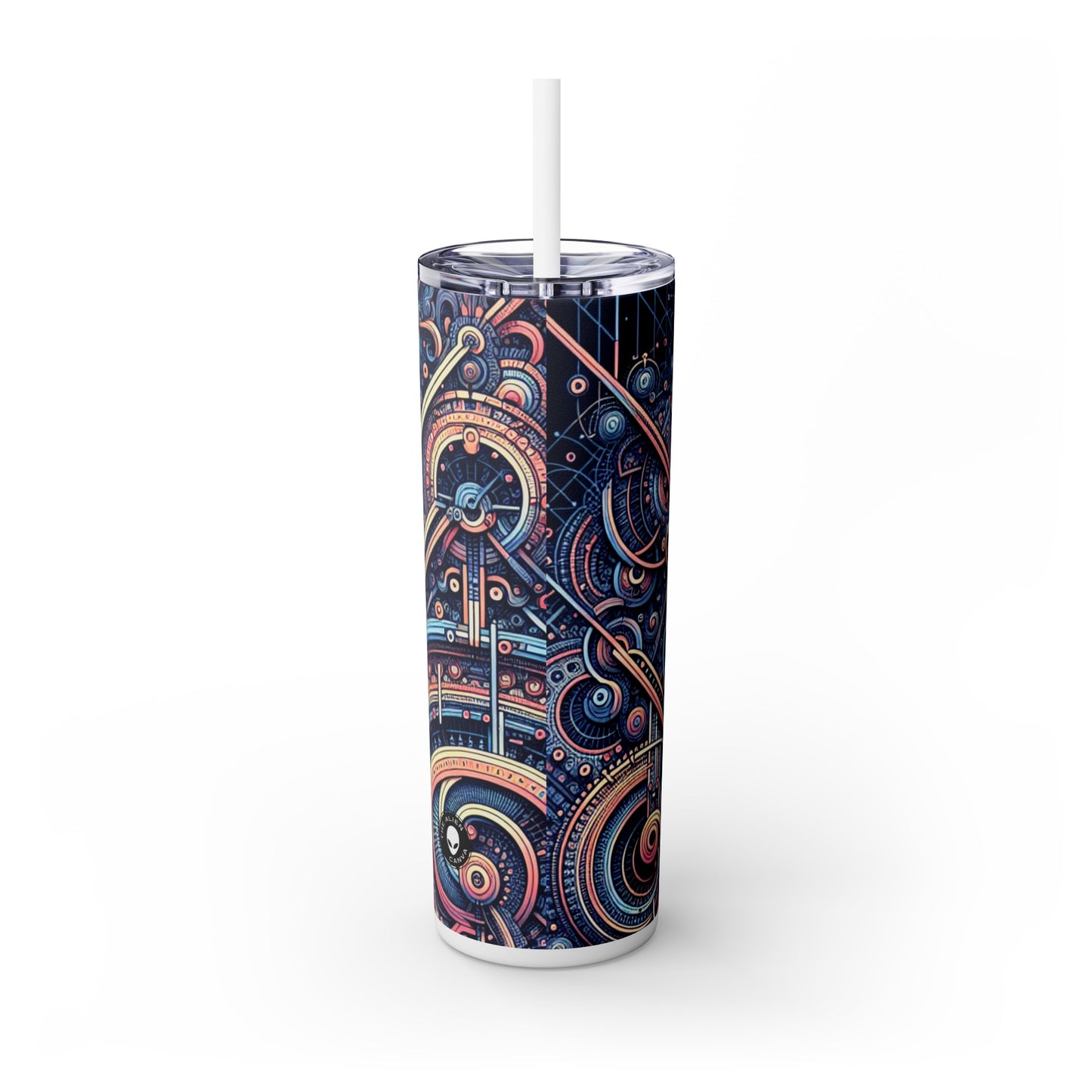"Chaos & Order: A Dynamic Dance of Colors and Patterns" - The Alien Maars® Skinny Tumbler with Straw 20oz Algorithmic Art