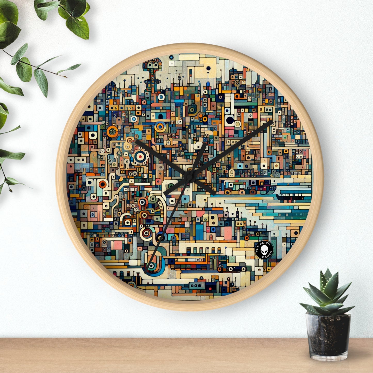 "Neon Nights: Art Brut Reflection of Urban Chaos" - The Alien Wall Clock Art Brut