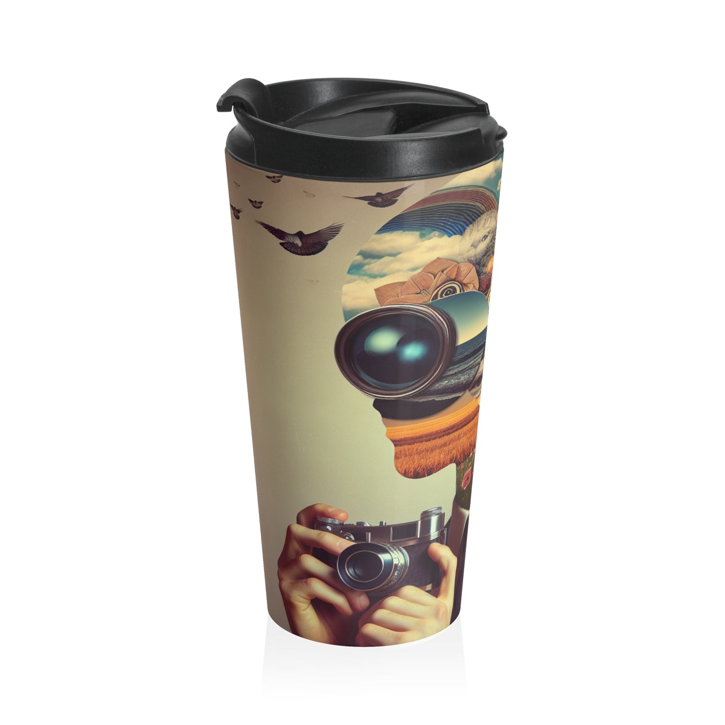 "Nature-Tech Fusion: A Photomontage Exploration" - The Alien Stainless Steel Travel Mug Photomontage