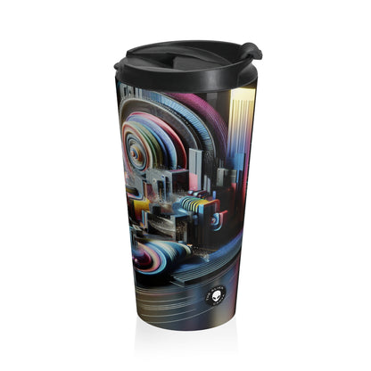 "Neon Nights: A Futuristic Urban Dream" - The Alien Stainless Steel Travel Mug Digital Art