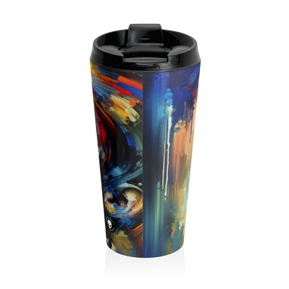"City Lights: A Neo-Expressionist Ode to Urban Chaos" - The Alien Stainless Steel Travel Mug Neo-Expressionism