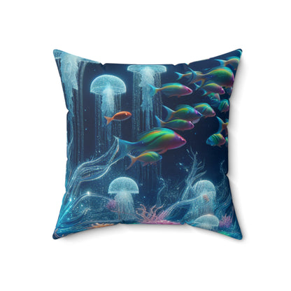 "Neon Dreams: The Underwater Wonderland"- The Alien Spun Polyester Square Pillow