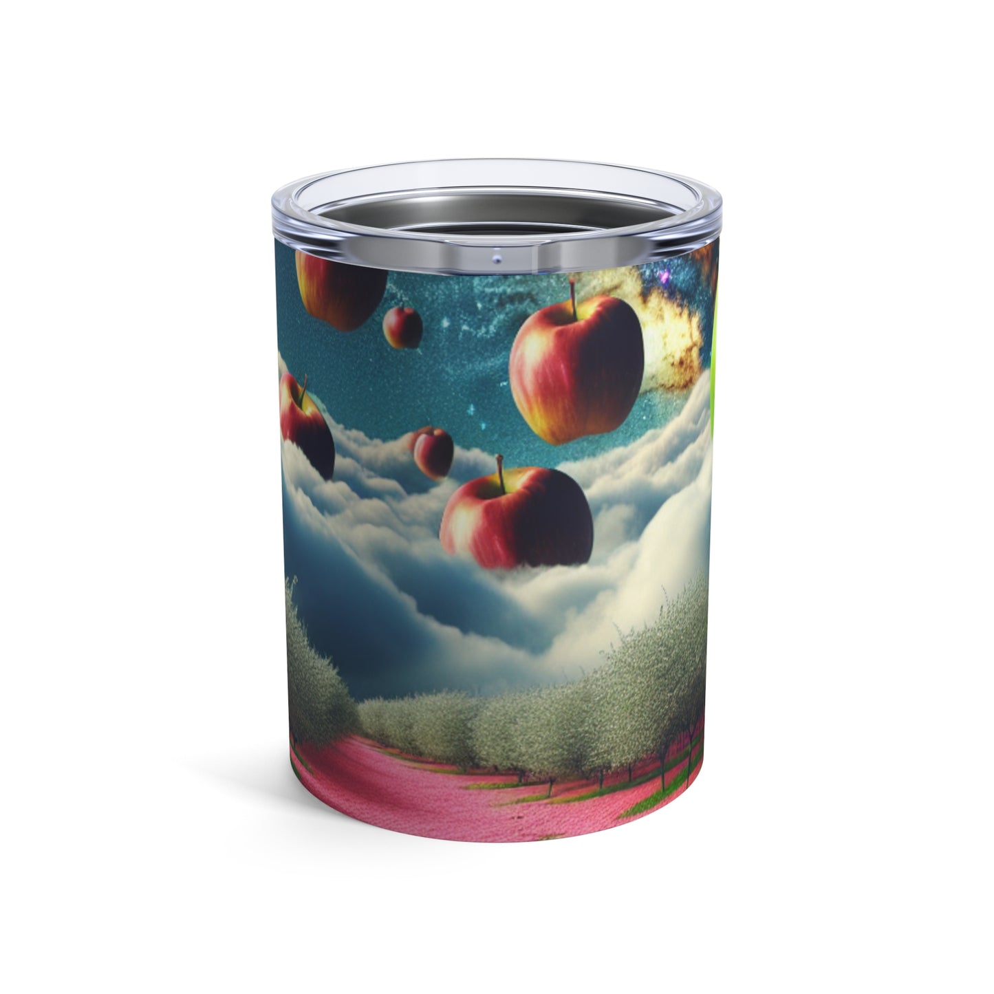 "Cielo de manzana y alfombra de flores rosas: un paisaje surrealista" - Vaso Alien de 10 oz