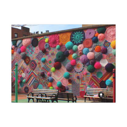 "Yarn of Joy: A Colorful Outdoor Mural" - The Alien Canva Yarn Bombing (Fiber Art)