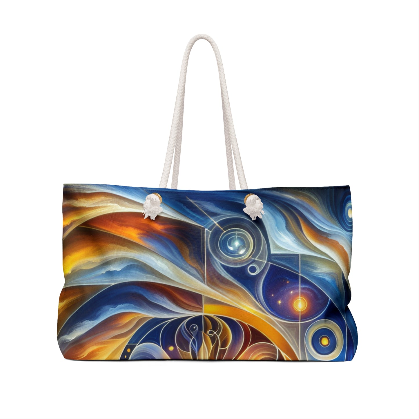 "Divinidad ascendente: un despertar espiritual en una geometría vibrante" - The Alien Weekender Bag Estilo de arte religioso