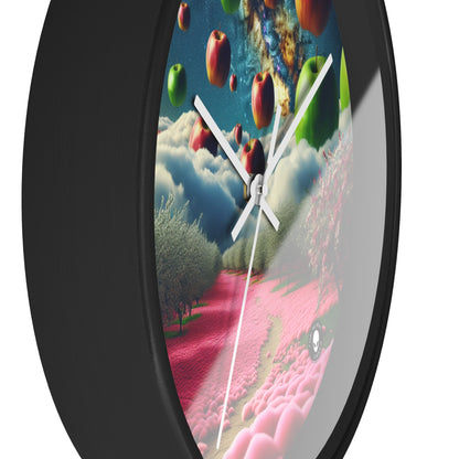 "Apple Sky and Pink Flower Carpet: A Surreal Landscape" - The Alien Wall Clock