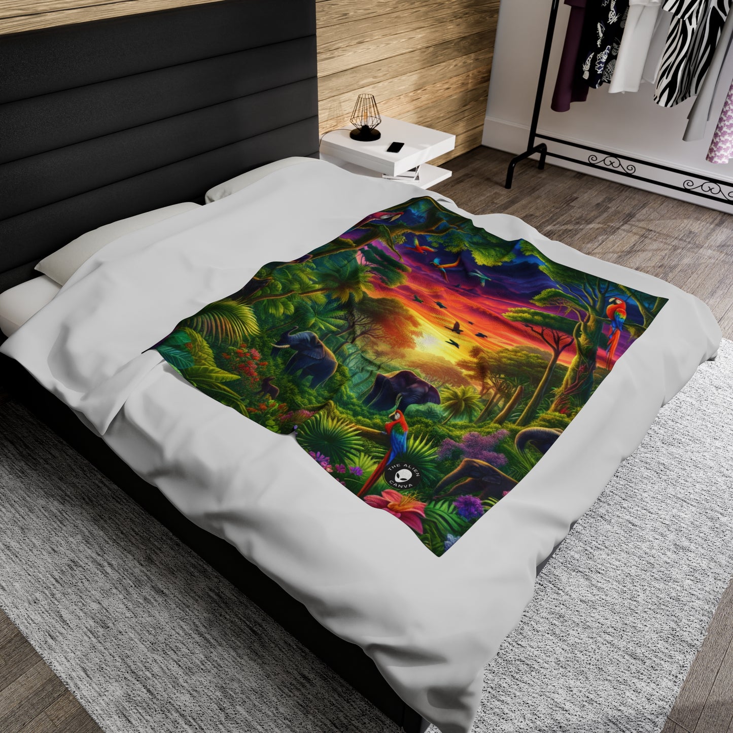 "Sundown in the Wild: A Rainbow Jungle Adventure" - The Alien Velveteen Plush Blanket