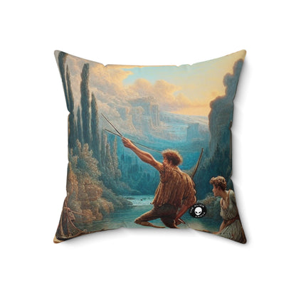 "Sunset Serenade: A Romantic Landscape"- The Alien Spun Polyester Square Pillow Romanticism