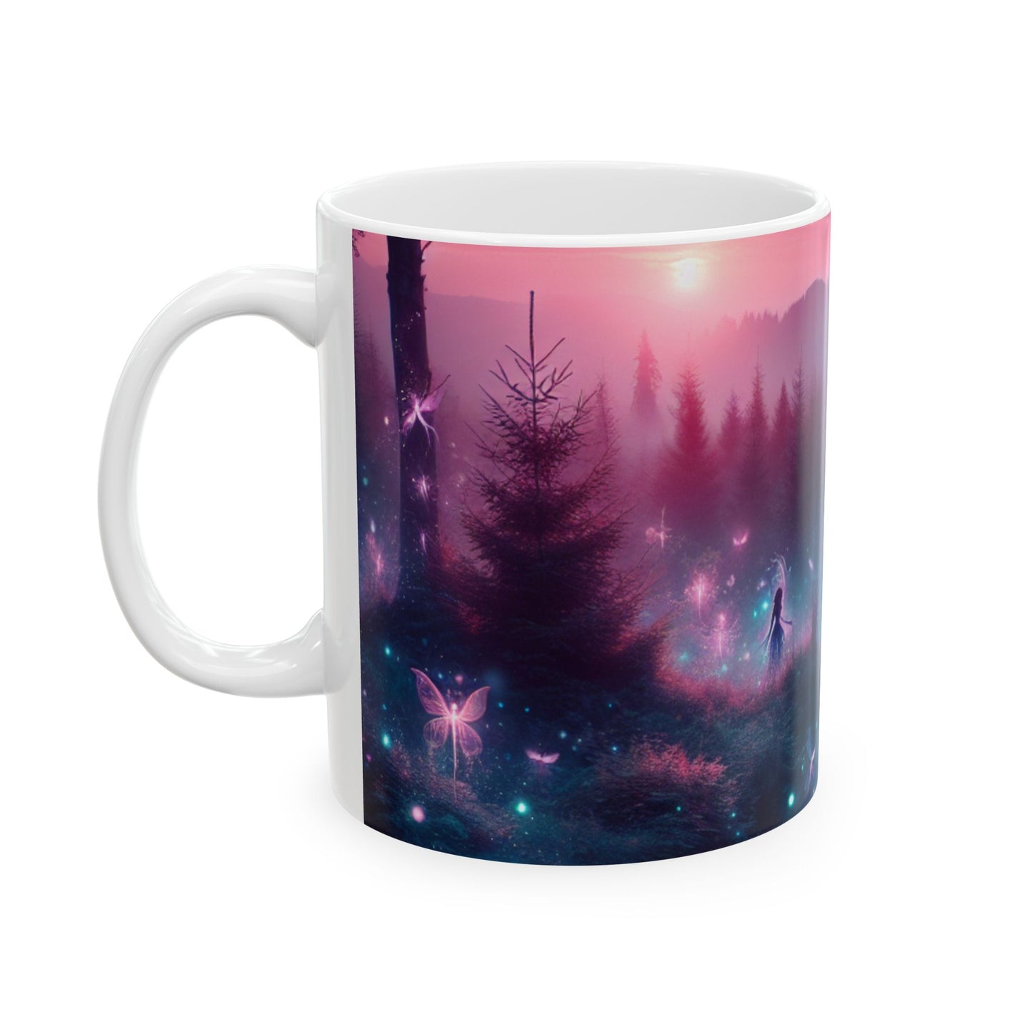 Taza de cerámica de 11 oz con el bosque encantado de luciérnagas - The Alien