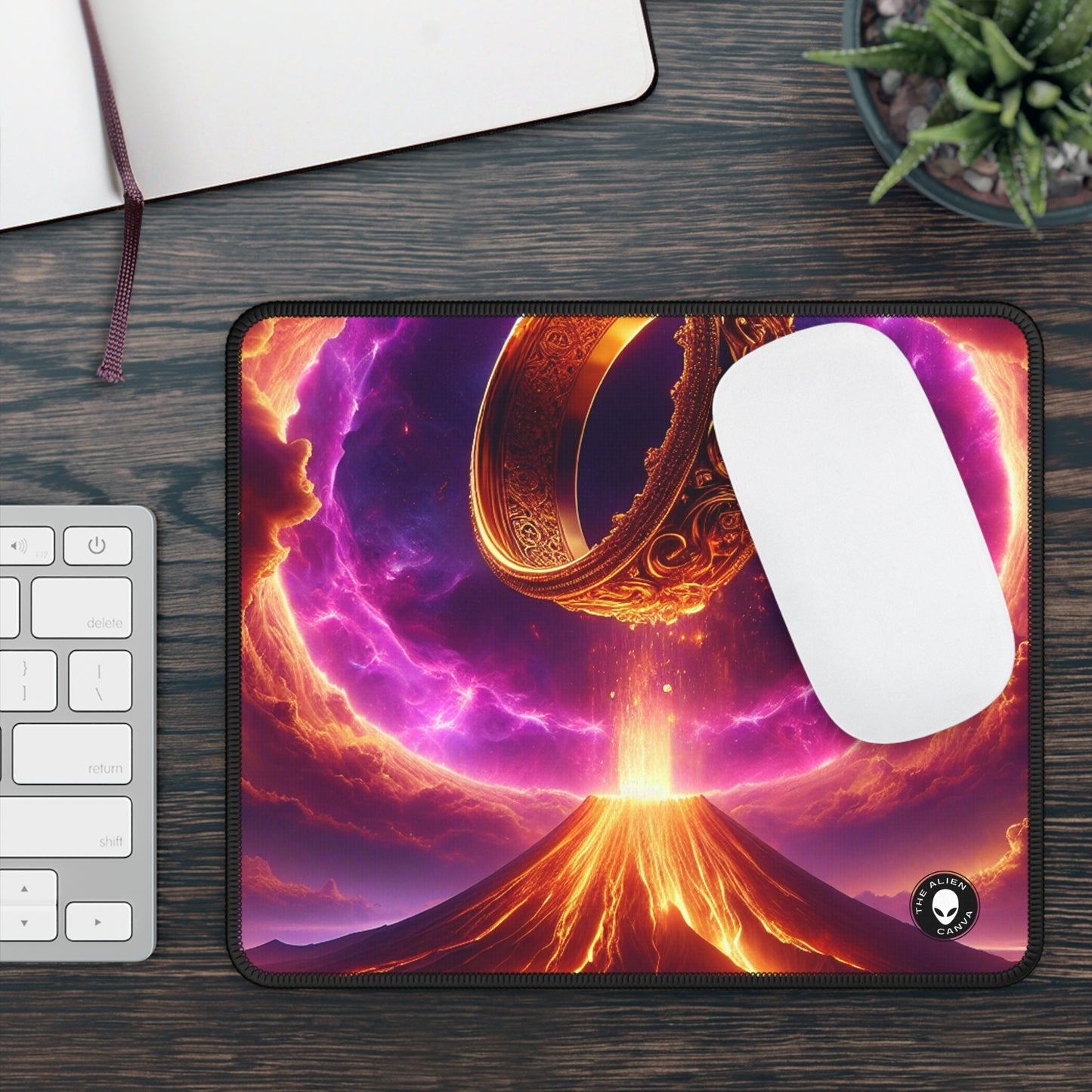 "Ring of Doom: A Surreal Descent." - The Alien Gaming Mouse Pad