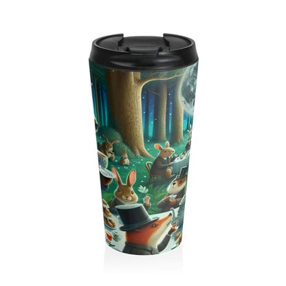 "Fiesta de té encantada a la luz de la luna en el bosque" - Taza de viaje de acero inoxidable The Alien