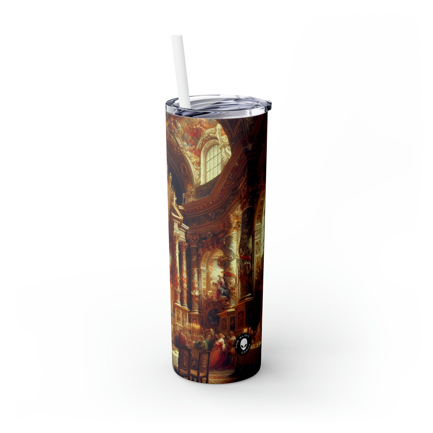 "Masquerade Majesty: A Regal Baroque Ballroom" - The Alien Maars® Skinny Tumbler with Straw 20oz Baroque