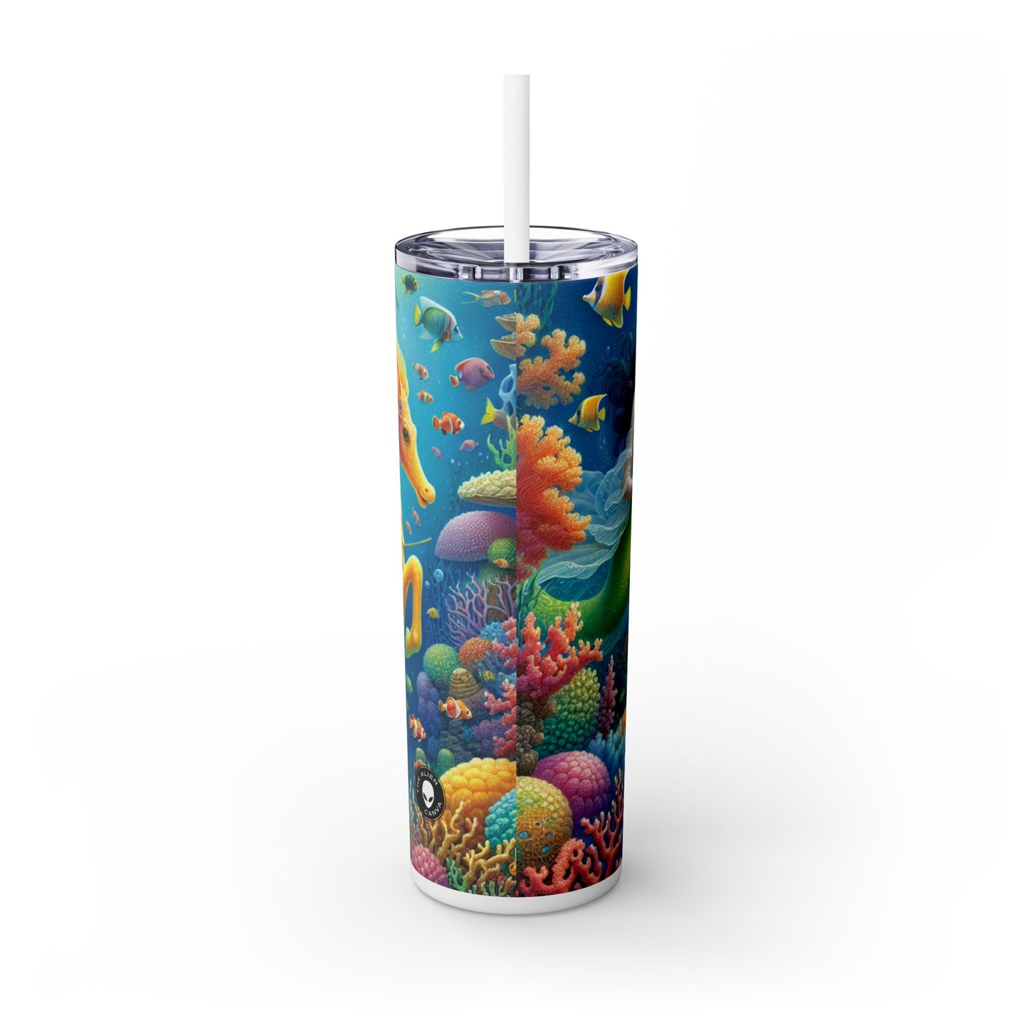 "El mágico paseo de la sirena por los corales": vaso estrecho con pajita de 20 oz de Alien Maars®