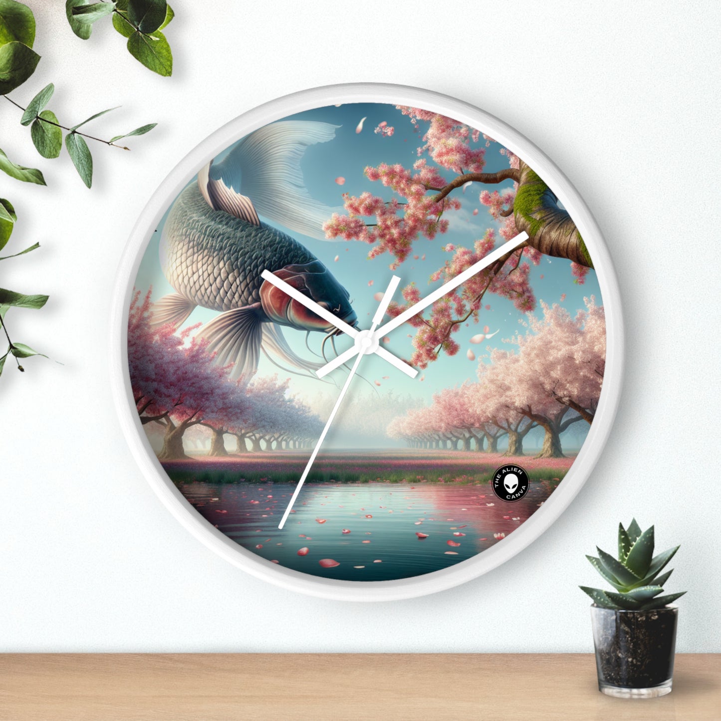 "Peces Koi en flores de cerezo: la belleza de la naturaleza" - El reloj de pared extraterrestre