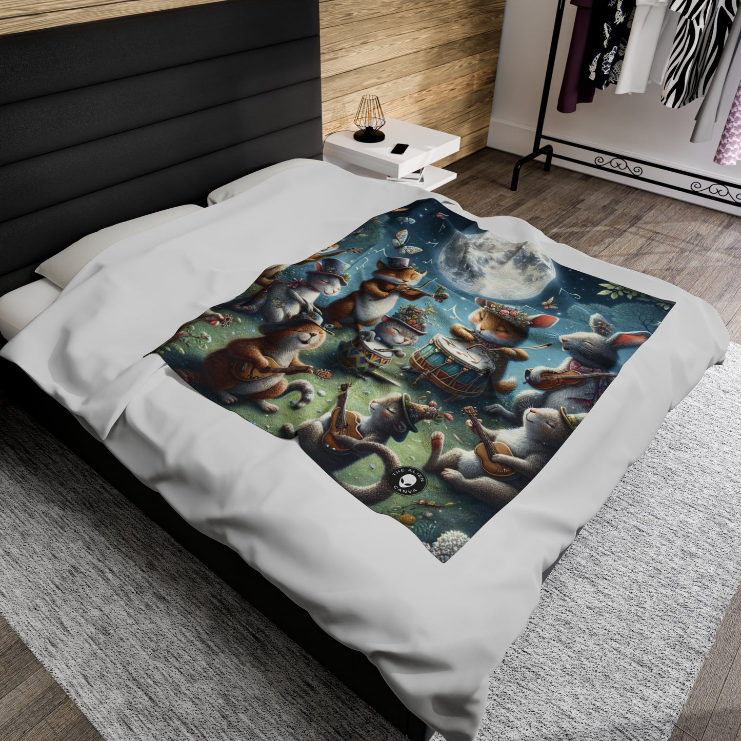 "Moonlit Melodies in the Enchanted Forest" - The Alien Velveteen Plush Blanket