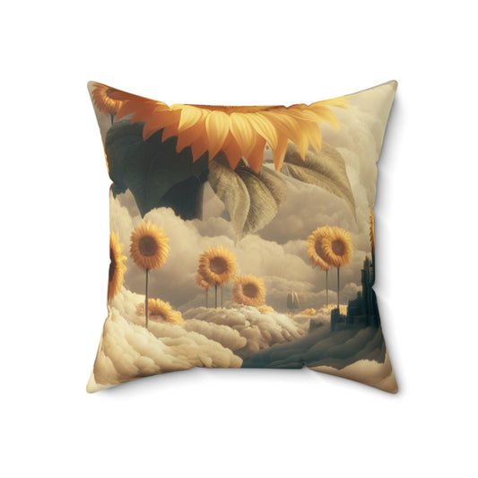 "Ethereal Sky: The City of Clouds and Sunflowers"- The Alien Spun Polyester Square Pillow